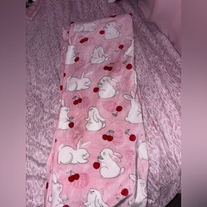 Pink Blanket with Bunny and Cherry Print